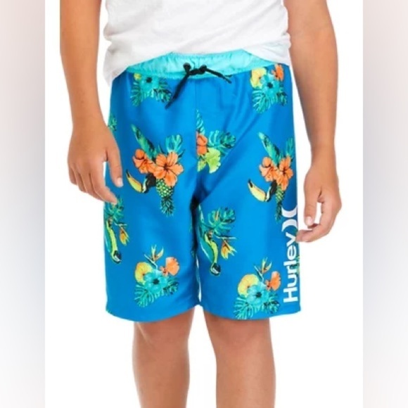 NWT! Hurley Boys Parrot Floral Swim Shorts - Size Small (8-10 year old) - Picture 1 of 7